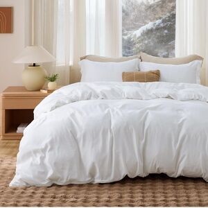 Bedsure White Duvet Cover Queen Size - Soft Double Brushed Bedding Set 90x90